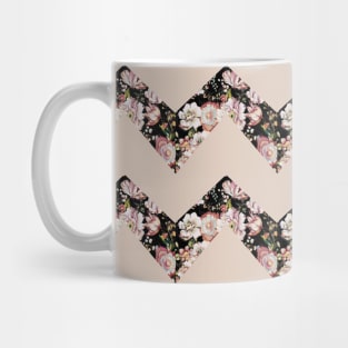 preppy modern vintage flowers tan chevron black floral Mug